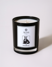 Alias Los Angeles The Parisienne candle – glossy black jar featuring an elegant blend of modern rose, black currant, and soft musk; a romantic soy wax candle inspired by Parisian elegance, perfect for feminine spaces, gifting, or elevated everyday ambiance.