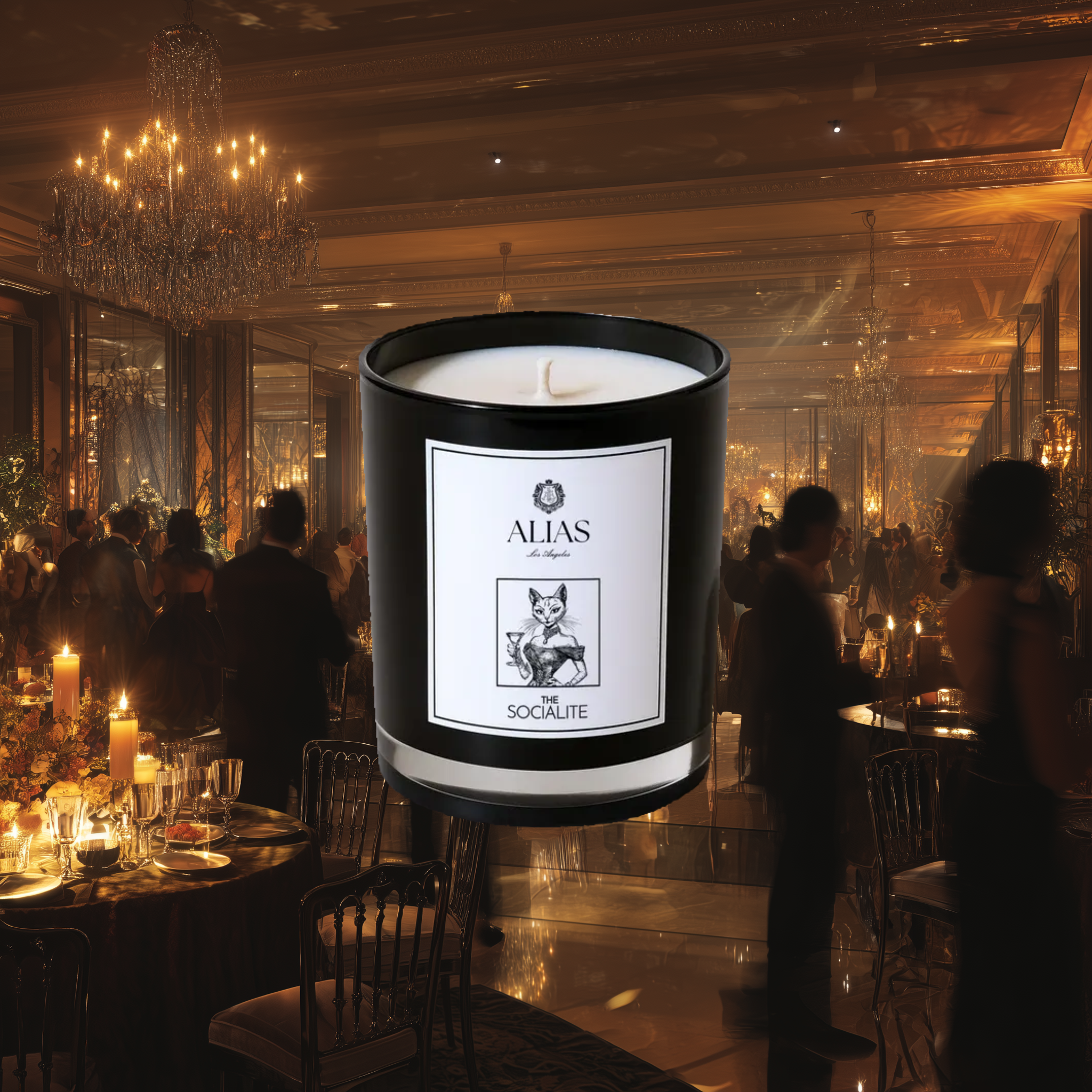 Luxury Socialite candle by Alias Los Angeles with saffron jasmine and warm amber scent evoking red carpet glamour and sophisticated nightlife