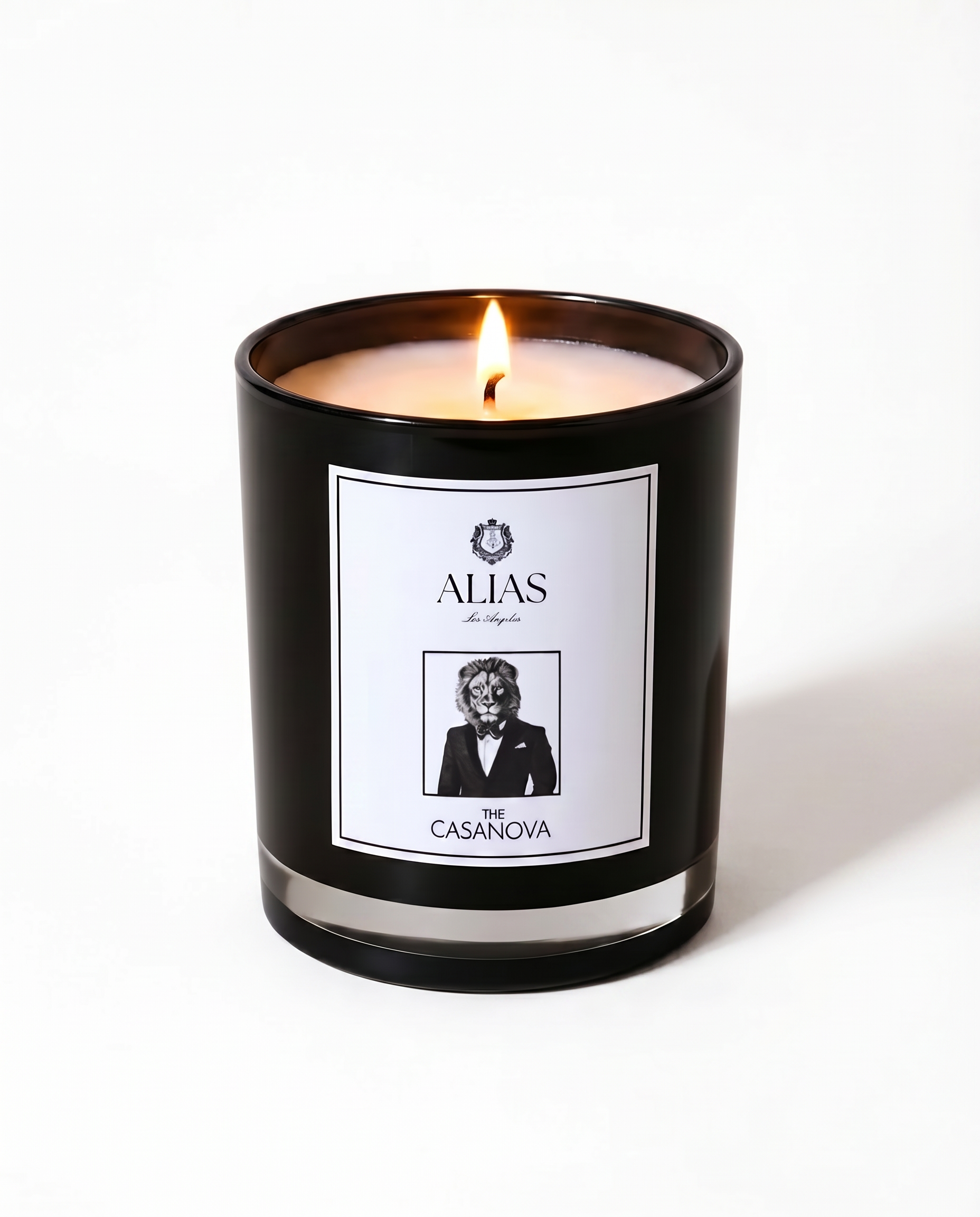 Luxury Casanova candle by Alias Los Angeles with seductive blend of patchouli vanilla and pear in clean burning coconut wax for intimate home ambiancelgent 