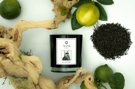 The Jet Setter candle by Alias Los Angeles – a luxury hand-poured candle featuring notes of Sicilian Bergamot, Black Tea, and Cedarwood, elegantly packaged for the modern traveler.
Change your scent, change the story—Alias Los Angeles ™, where scent is your signature.