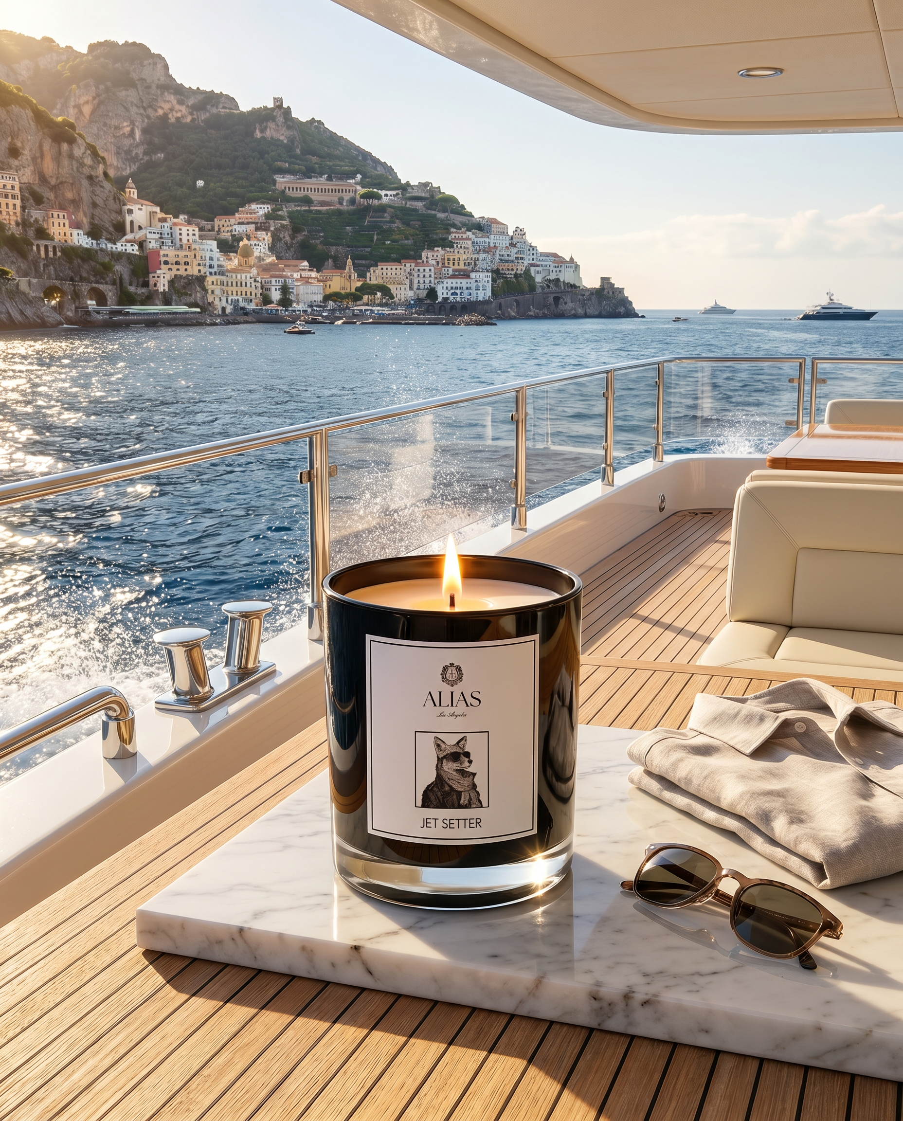 Jet Setter luxury candle by Alias Los Angeles with travel inspired fragrance of bergamot black tea and cedarwood evoking a five star resort experience